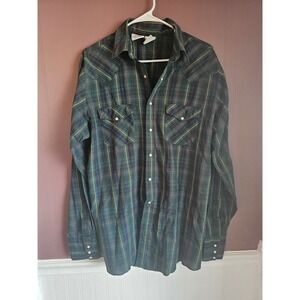 Vintage Western Frontier Mens Plaid Pearl Snap Western Shirt LT Tall Made in USA